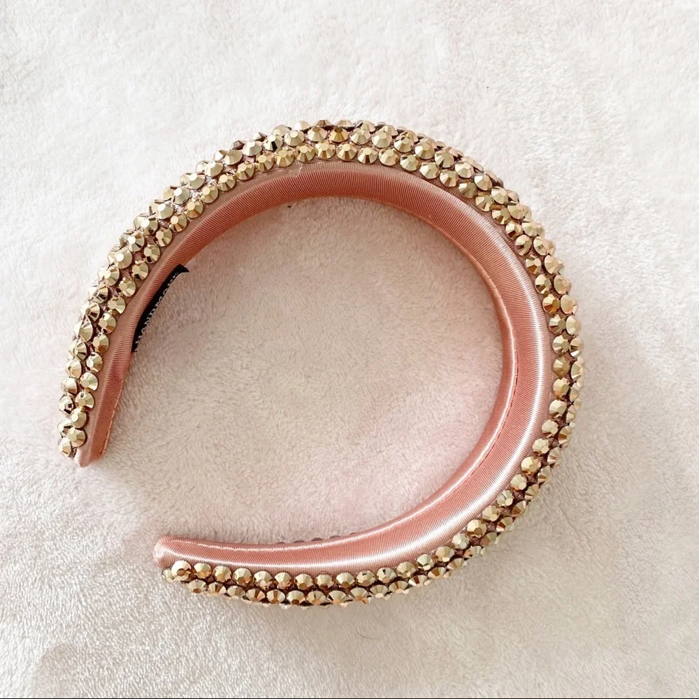 NWOT Rose Gold Headband Pink Sparkly Jeweled Padded Spring Wedding